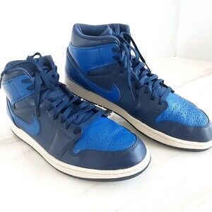 NIKE AIR JORDAN 1 Mid Obsidian Black Game Royal Blue Sneakers #554724-412 Sz 13